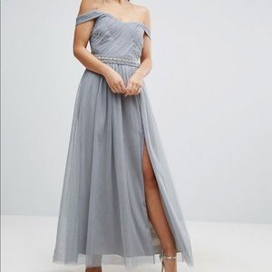 ASOS Off shoulder maxi dress - Grey, UK6 US2 XS-S